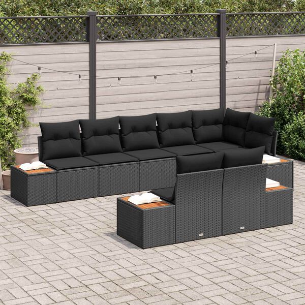 vidaXL Garden Sofa Set with Cushion 8 pcs Black Poly Rattan