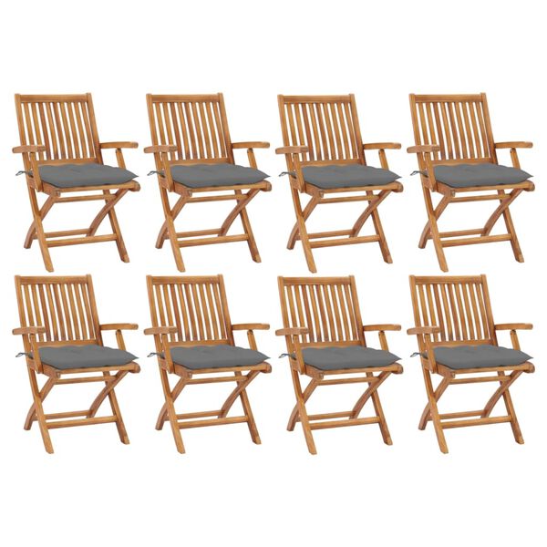 vidaXL Garden Chair Set of 8 Grey, Teak Solid teak wood, 100% polyester