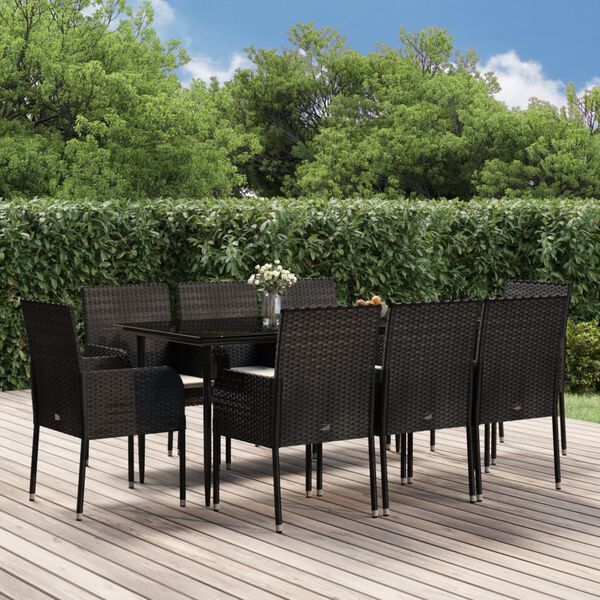 vidaXL Garden Dining Set Black and Cream White