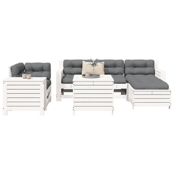 vidaXL Garden Sofa Set White Solid pine wood, Plywood 7 Piece Sofa Set
