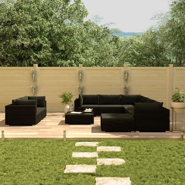 vidaXL Garden Lounge Set Black PE Rattan 10 piece set Modular