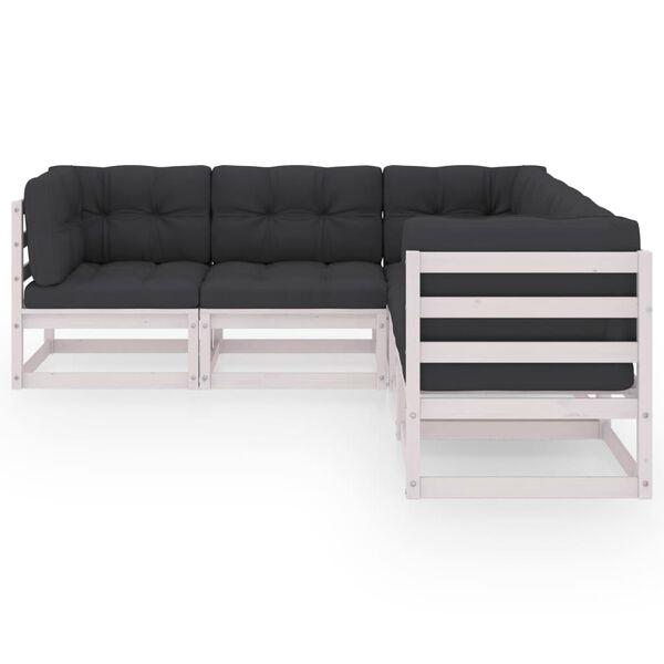 vidaXL Garden Lounge Set White Solid pinewood, fabric (100% polyester)