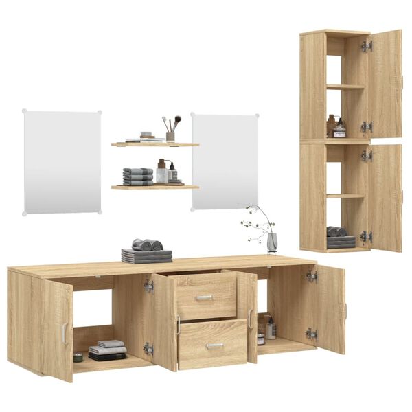 vidaXL Bathroom Furniture Set Oak Engineered wood, glass Large