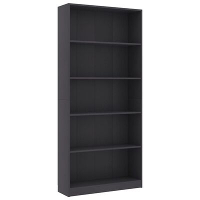 vidaXL 5-Tier Book Cabinet Gray 31.5"x9.4"x68.9" Engineered Wood