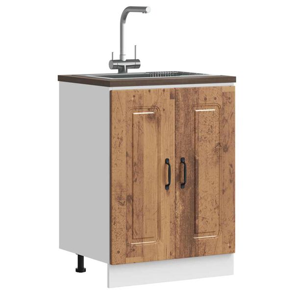 vidaXL Sink Base Cabinet Old Wood Engineered Wood 23.6 x 18.1 x 32.1 in