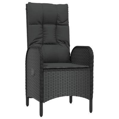 Single black woven armchair with tufted cushion.