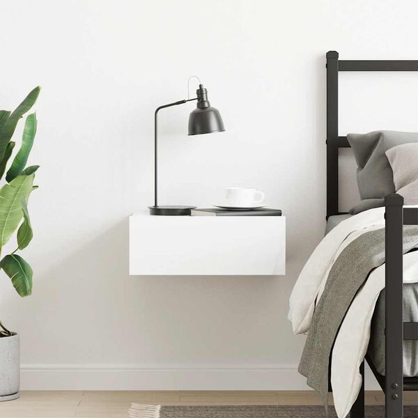 vidaXL Floating Nightstand High gloss white Engineered wood Compact