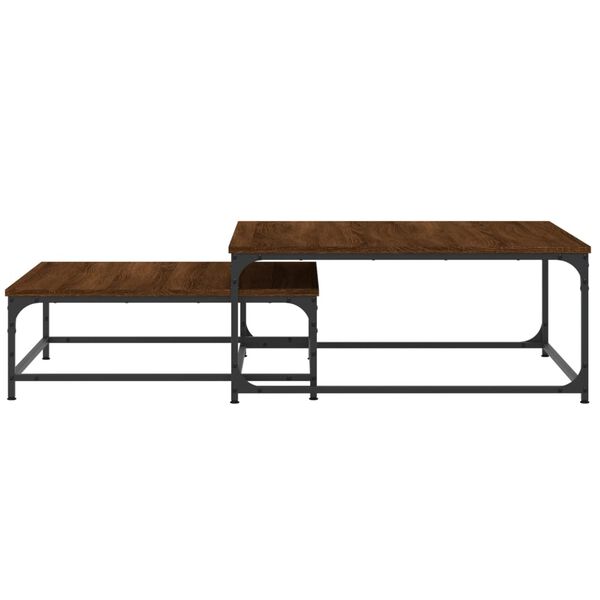 vidaXL Nesting Coffee Table Brown Oak Engineered Wood, Iron Small