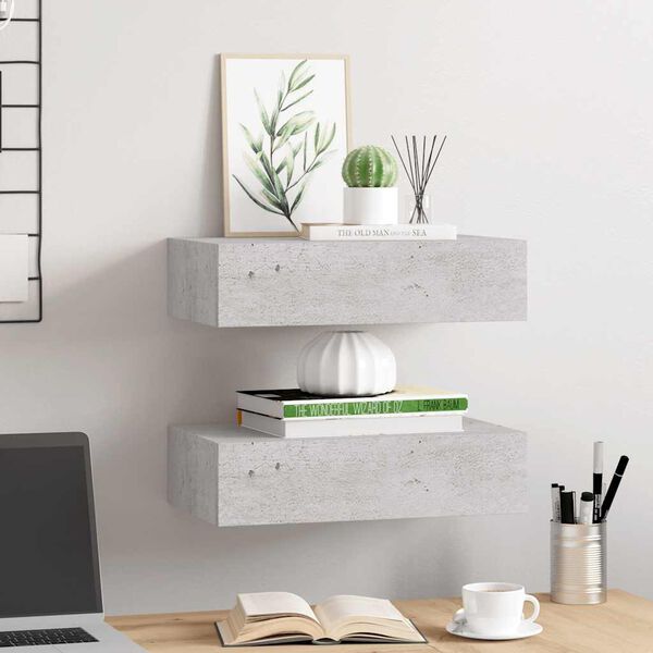 vidaXL Drawer Shelf Set of 2 Concrete Gray MDF, Metal Compact