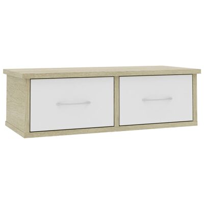 vidaXL Wall-mounted Drawer Shelf White and Sonoma Oak 23.6"x10.2"x7.3" Engineered Wood