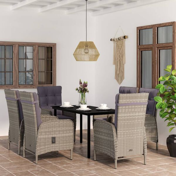 vidaXL Garden Dining Set Grey and Black PE Rattan Large Ergonomic
