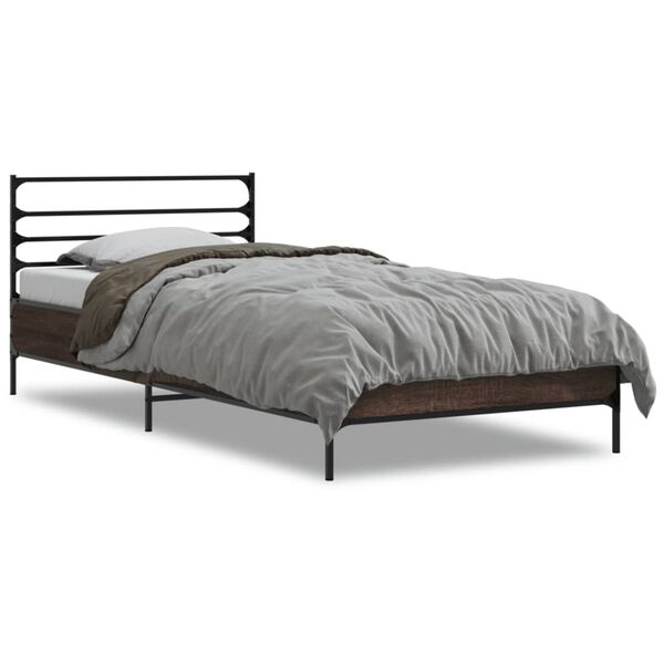 vidaXL Bed Frame Brown Oak Engineered Wood with Metal Legs Twin Modern