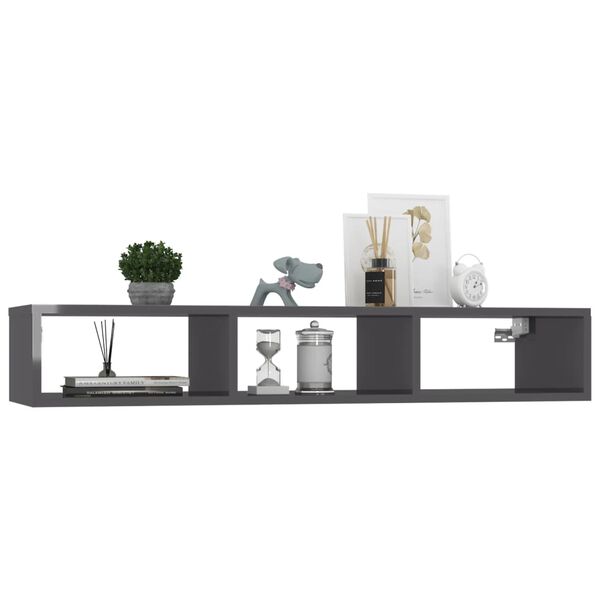 vidaXL Wall Shelf High gloss grey Engineered wood