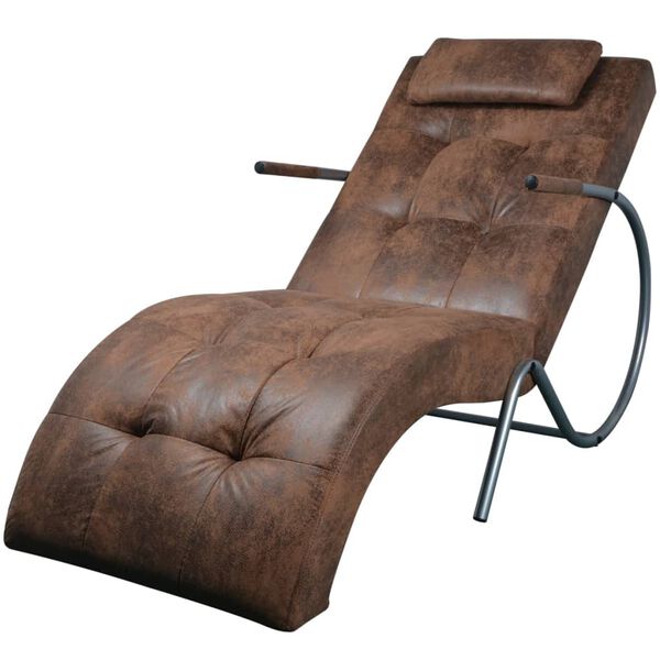 vidaXL Chaise Longue with Pillow Brown Suede Look Fabric