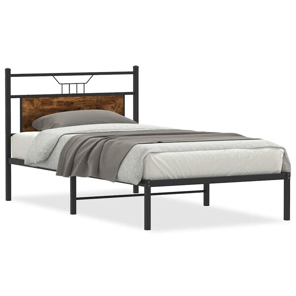 vidaXL Bed Frame Smoked Oak Engineered wood and steel Twin Bed Frame