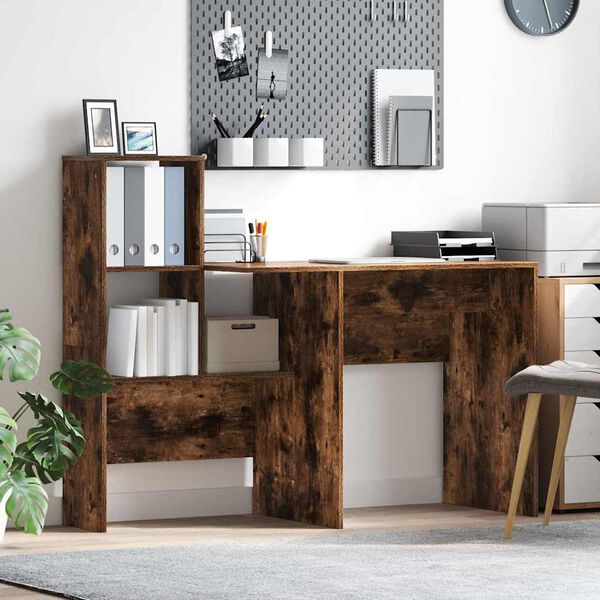 vidaXL Desk Smoked Oak 51.77 x 19.69 x 41.93 in Engineered Wood