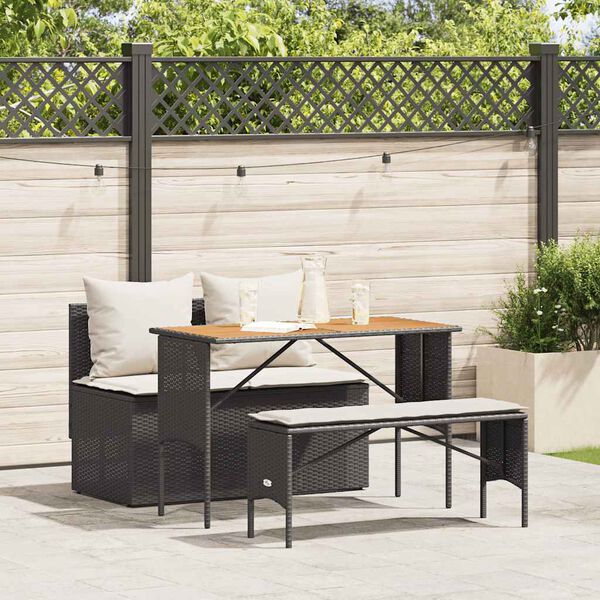 vidaXL 3 Piece Garden Dining Set with Cushions Black Poly Rattan