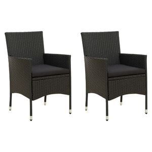 vidaXL Garden Chair Set of 2 Black Poly Rattan Medium