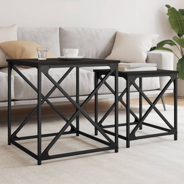 vidaXL Nesting Coffee Table Set of 2 Black Engineered wood, metal Small