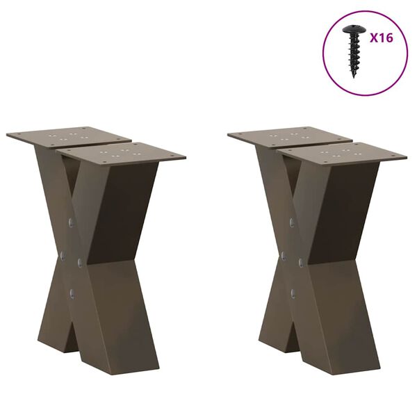 vidaXL Coffee Table Legs X-Shaped 2 pcs Natural Steel 11.8x(11.8-12.2)" Steel