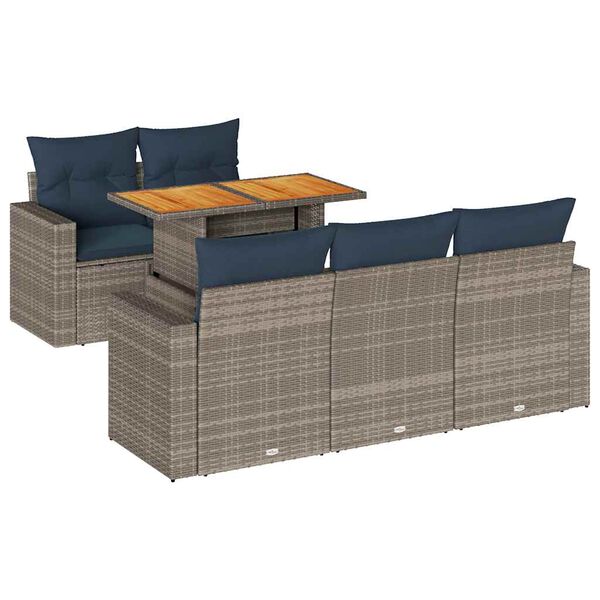 vidaXL 6 Piece Patio Sofa Set with Cushions Gray Poly Rattan