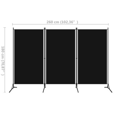 vidaXL 3-Panel Room Divider Black 102.4"x70.9"