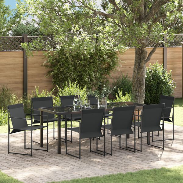 vidaXL Garden Dining Set 9 pcs Black Powder-Coated Steel