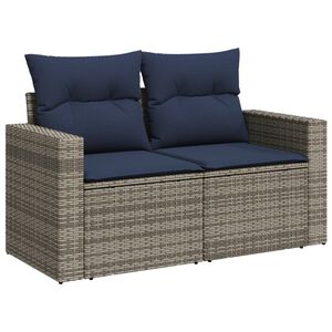 vidaXL Patio Sofa with Cushions 2-Seater Gray Poly Rattan