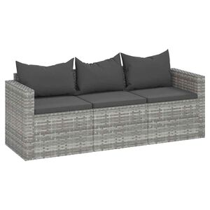 vidaXL 3-seater Garden Sofa Grey Poly Rattan 3-Seater Modular