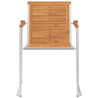 Front view of a wooden slat chair showing backrest and legs.