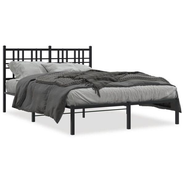 vidaXL Bed Frame Black Powder-Coated Steel 55.1x74.8 in Rectangular