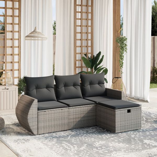 vidaXL Garden Sofa Set Grey PE Rattan 4 piece set Modular