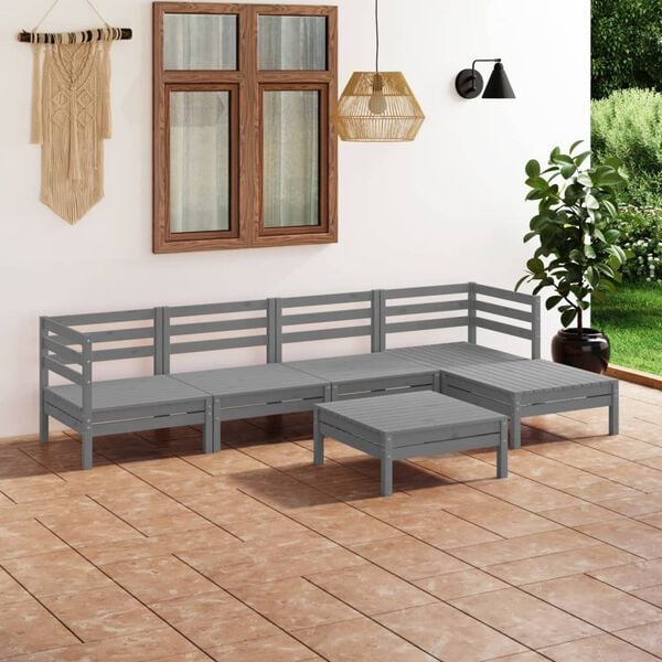 vidaXL Garden Lounge Set Grey Solid pinewood 6 piece set Durable