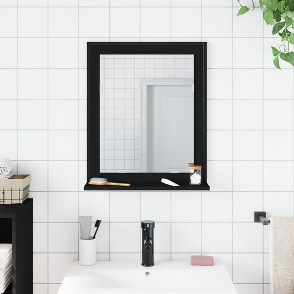 vidaXL Bathroom Mirror Black Engineered wood, Powder-coated steel, Glass