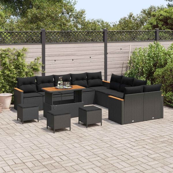 vidaXL Garden Sofa Set 14 pcs Black Poly Rattan