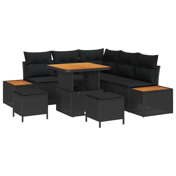 vidaXL Garden Sofa Set with Cushion 8 pcs Black Poly rattan