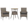 vidaXL 3 Piece Patio Dining Set with Cushions Grey Poly Rattan and Acacia