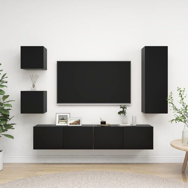 vidaXL TV Cabinet Set Set of 5 Black Engineered wood Medium