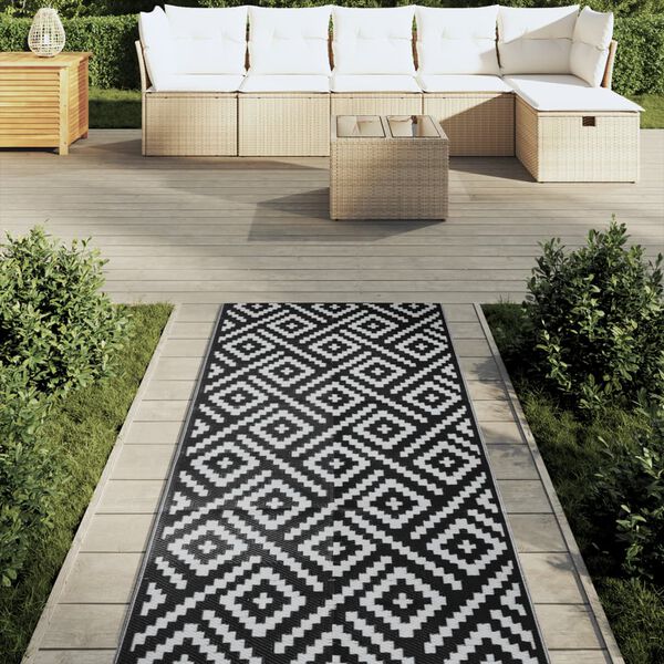 vidaXL Outdoor Carpet White and Black Polypropylene 31.5 x 98.4 in