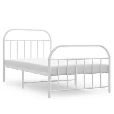 vidaXL Metal Bed Frame with Headboard and Footboard White 39.4"x78.7"