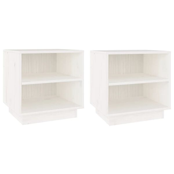 vidaXL Bedside Cabinet Set of 2 White Solid pinewood Medium