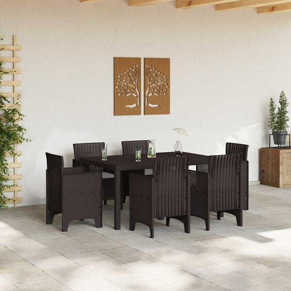 vidaXL Garden Dining Set 7 pcs Brown Polt rattan