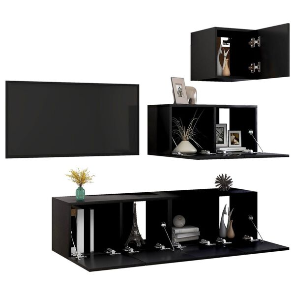 vidaXL TV Cabinet Set Black Engineered wood Large Wall mounting