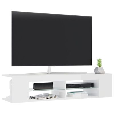 vidaXL TV Stand with LED Lights High Gloss White 53.1"x15.4"x11.8"