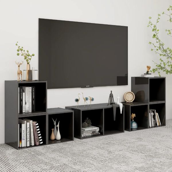 vidaXL TV Cabinet Set High gloss gray Engineered wood Medium