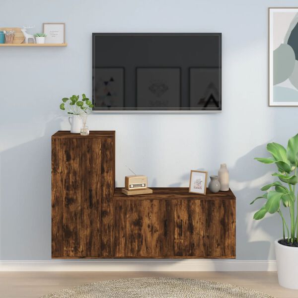 vidaXL TV Cabinet Set Set of 2 Smoked Oak Engineered wood Medium
