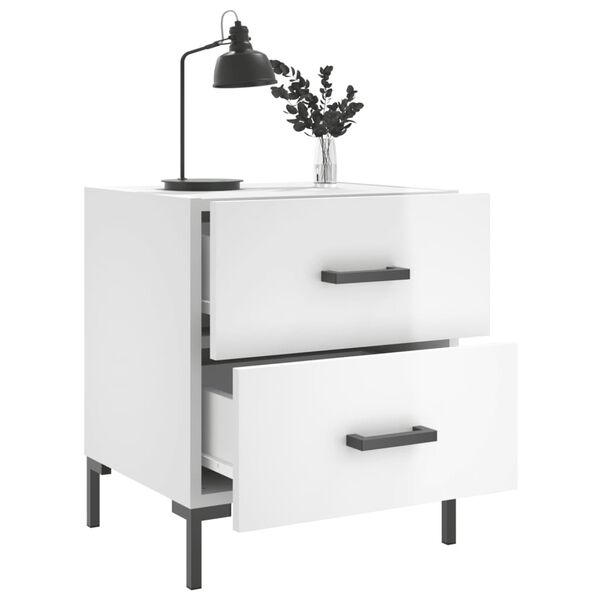 vidaXL Bedside Cabinet Set of 2 High gloss white Engineered wood, Iron