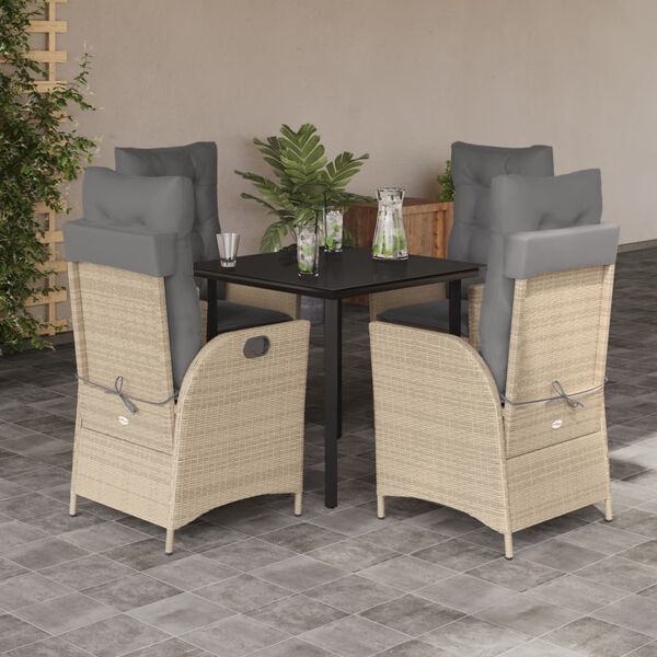 vidaXL 5 Piece Patio Dining Set with Cushions Beige Poly Rattan