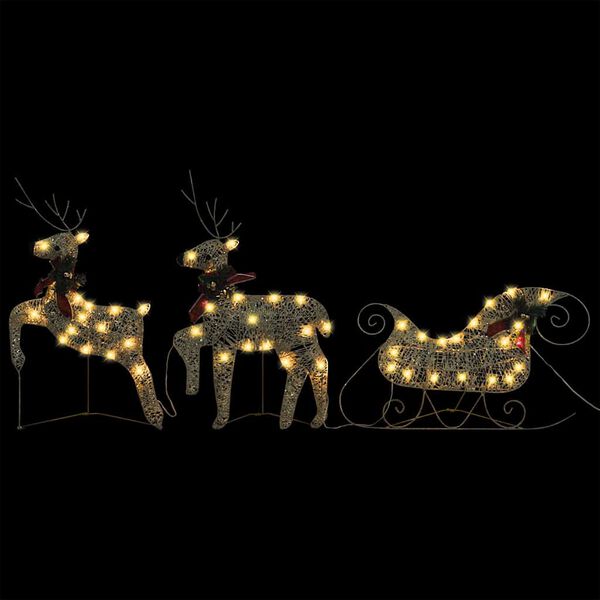 vidaXL Reindeer And Sleigh Christmas Decoration Set of 2 Gold Mesh, Metal
