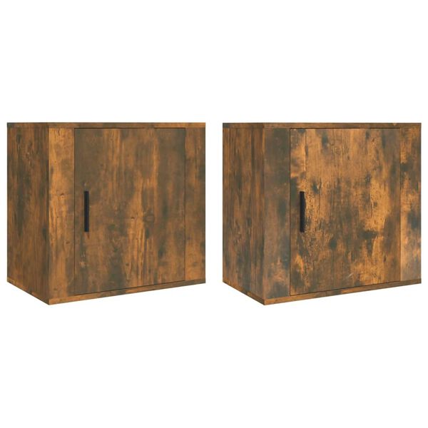 vidaXL Wall-mounted Bedside Cabinet Set of 2 Smoked oak Engineered wood